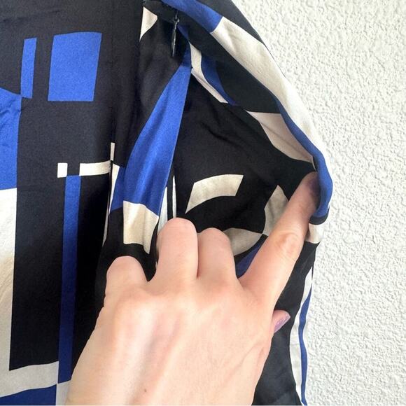 Lauren Ralph Lauren Women's 10 Skirt Navy Artsy Geometric Pattern Silk Blue - Picture 9 of 11